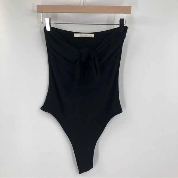 Stillwater S strapless front tie Bodysuit black 0822 ribbed soft bow stretch - Picture 1 of 10